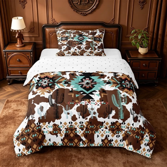 jejeloiu Vintage Farmhouse Tribal Twin Comforter Sets,Rustic Aztec Print Bedding Set For Boys,Black Brown,Reversible,2-Piece,1 Comforter and 1 Pillowcase