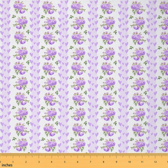 jejeloiu Vintage Flower Floral Fabric by the Yard 2 Yards,Cartoon Love Pattern Room Decor Fabric by the Yard,Purple White Fabric for Sewing For Teens,Microfiber Bedroom Decor