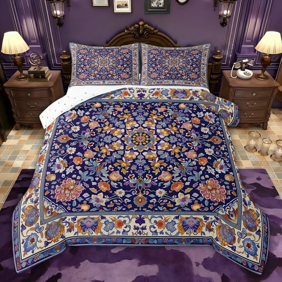 jejeloiu Vintage Flowers Blossom Twin Comforter Sets,Purple Pink Bedding Set For Men Women Reversible 2-Piece