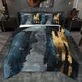 thumbnail image 1 of jejeloiu Vintage Fluid Ink Full Size Comforter Sets,Blue Gray Gold Bedding Sets For Men Women Reversible 3pcs, 1 of 8
