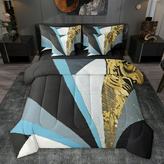jejeloiu Vintage Geometric Design 7-Piece Bedding Comforter Set,Abstract Triangle Print King Bedding Sets For Adult Reversible