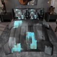 thumbnail image 1 of jejeloiu Vintage Geometric Design 7pcs Bedding Comforter Set,Black Cyan Graffiti Queen Bedding Sets For Adult Reversible, 1 of 8