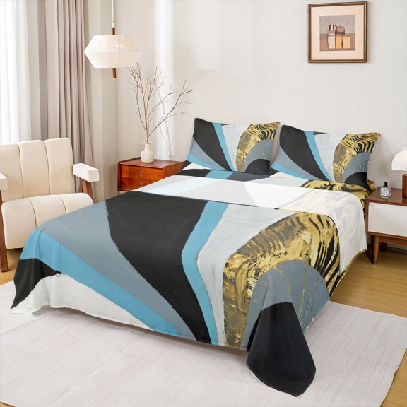 jejeloiu Vintage Geometric Design Bed Sheets,Abstract Triangle Print King Sheets For Adult 4pcs