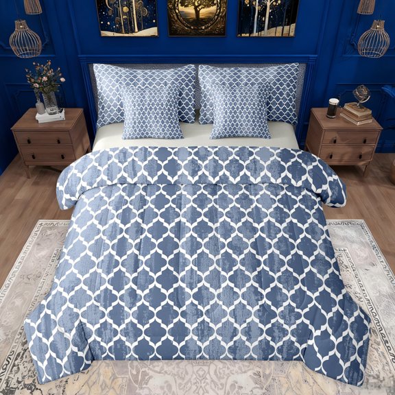 jejeloiu Vintage Geometric Floral 7 Pieces Bedding Comforter Set,Modern Fashion Full Bedding Set,Abstract Rhombus Flower Fitted Sheet Flat Sheet For Teens,Super Cozy Room Decor Reversible