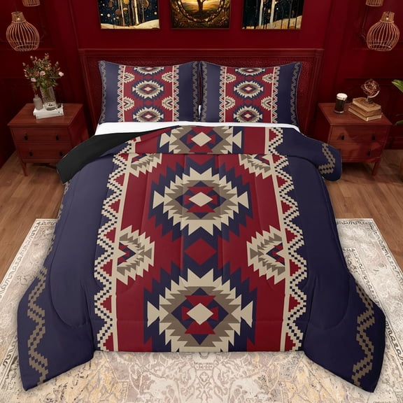 jejeloiu Vintage Geometric Rhombus Twin Comforter Sets,Purple Beige Red Bedding Set For Men Women Reversible 2 Pieces