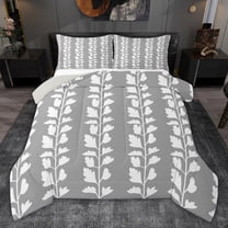 jejeloiu Vintage Leaves Pattern Twin Comforter Sets,White Gray Bedding Set For Kids Reversible 2pcs