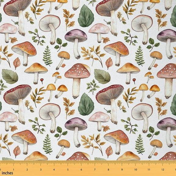 jejeloiu Vintage Mushroom Fabric by the Yard 1 Yard,Tropical Botanical Home Decor Fabric by the Yard,Rustic Framhouse Cabin Sewing Fabric For Girls Teens,Ultra Soft Home Decor