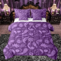 jejeloiu Vintage Paisley Floral 7-Piece Twin Bedding Sets,Retro Flowers Bedding Comforter Set,Purple Boho Print Sheet Sets For Adults,Luxury Bedroom Decor Reversible