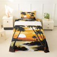 thumbnail image 1 of jejeloiu Vintage Palm Sunset Twin Sheets For Girls,Beach Silhouette Print Bedding,Yellow Brown,3-Piece,1 Fitted Sheet and 1 Pillowcase, 1 of 6