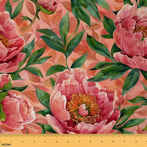 jejeloiu Vintage Peony Fabric by the Yard 1 Yard,Pink Flower Floral Home Decor Fabric by the Yard,Natural Plant Sewing Fabric For Princess,Luxury Bedroom Decor