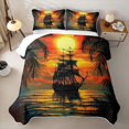 thumbnail image 1 of jejeloiu Vintage Ship Sunset Bed Spread Queen For Girls,Nautical Print Queen Coverlet Set,Multicolor,3-Piece, 1 of 7