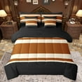 thumbnail image 1 of jejeloiu Vintage Stripes Pattern 7pcs Bedding Comforter Set,Abstract Geometric Queen Bedding Sets,Brown Black Queen Sheet Sets For Kids,Breathable Home Decor Reversible, 1 of 8