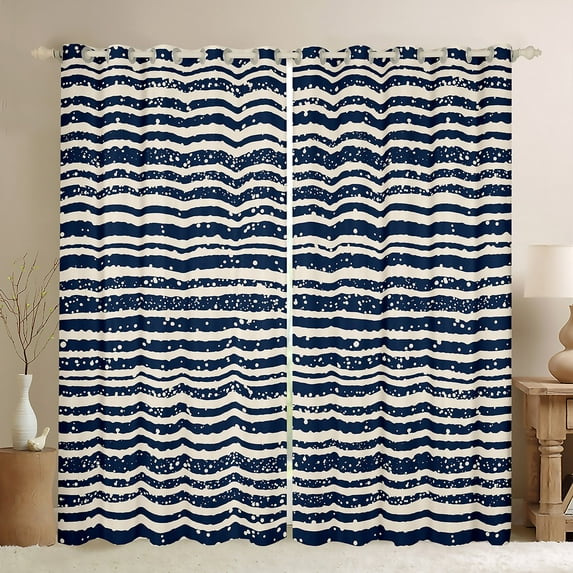 jejeloiu Vintage Stripes Pattern Black Out Curtains,Abstract Geometric Curtains Pack of 2 (42x63 Each),Blue White Bedroom Curtains For Kids,Breathable Home Decor