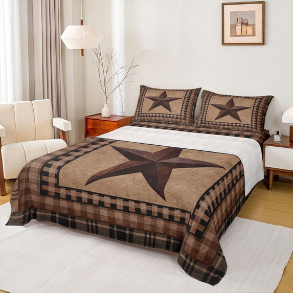 jejeloiu Vintage Texas Stars Twin Sheet Sets,Retro Geometric Plaid Bedding For Cowboy Kids 3pcs