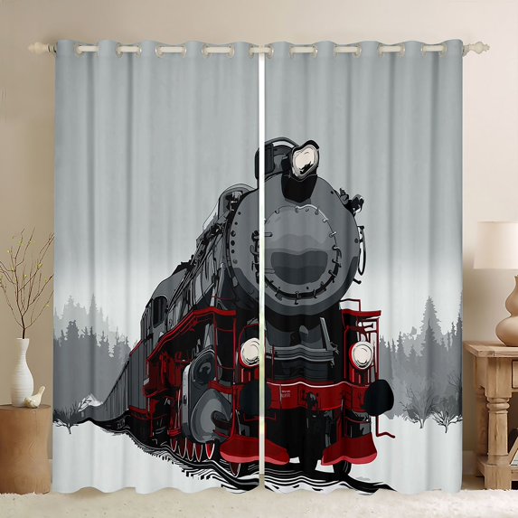 jejeloiu Vintage Train Curtains Pack of 2 (42x84 Each),Traffic Vehicles Curtains Blackout For Adults