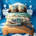 thumbnail image 1 of jejeloiu Vintage Turtle Beach Art 7pcs Bedding Comforter Set Kids,Ocean Animal Print Queen Bedding Sets,Reversible, 1 of 7