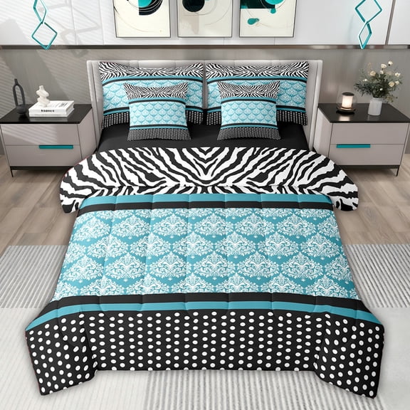 jejeloiu Vintage Victorian Flowers 7-Piece Twin Bedding Sets,Geometric Polka Dots Bedding Comforter Set For Teens Reversible