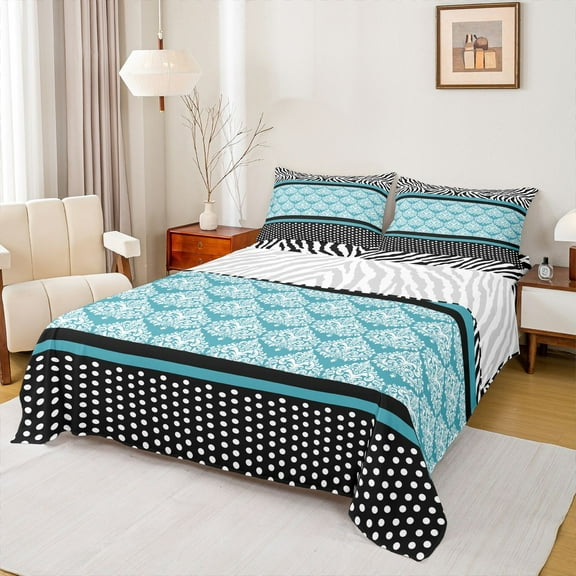 jejeloiu Vintage Victorian Flowers Bed Sheets,Geometric Polka Dots King Sheets For Teens 4pcs