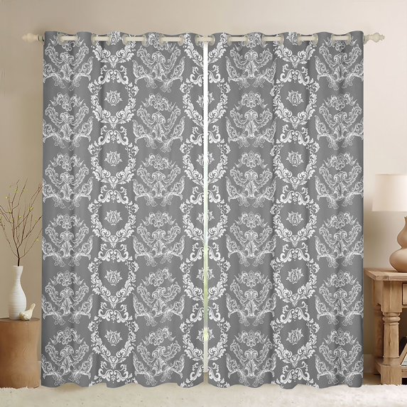 jejeloiu Vintage Victorian Flowers Curtains Pack of 2 (42x84 Each),Gray White Curtains Blackout For Teens
