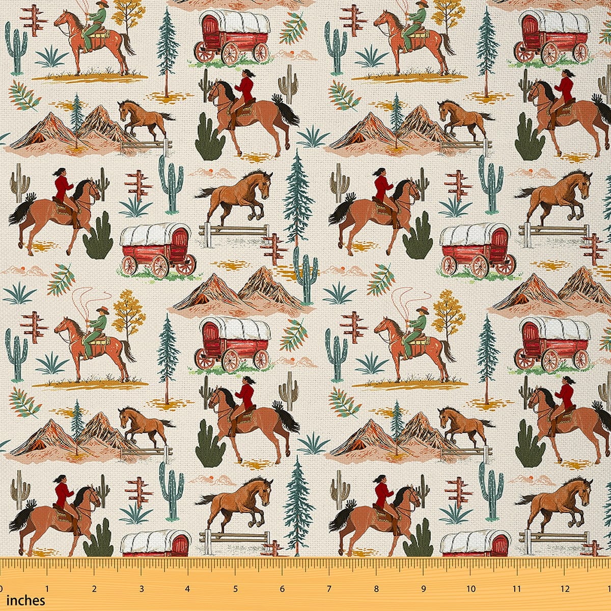 jejeloiu Vintage Western Farm Fabric by the Yard 3 Yards,Cowboy Horse Carriage Sewing Fabric,Tropical Desert Cactus Fabric for Sewing For Child,Luxury Bedroom Decor
