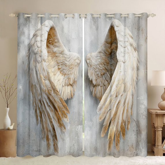 jejeloiu Vintage Wings Black Out Curtains,Gray Gold Curtains Pack of 2 (42x63 Each) For Girls