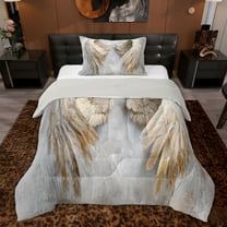 jejeloiu Vintage Wings Twin Comforter Sets,Gray Gold Bedding Set For Girls Reversible 2pcs