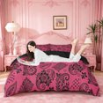 thumbnail image 1 of jejeloiu Vivid Paisley Duvet Cover Queen For Men Women,Floral Print Queen Bedding,Magenta Black,Black Reversible,3 Pieces,1 Duvet Cover and 2 Pillowcases, 1 of 6