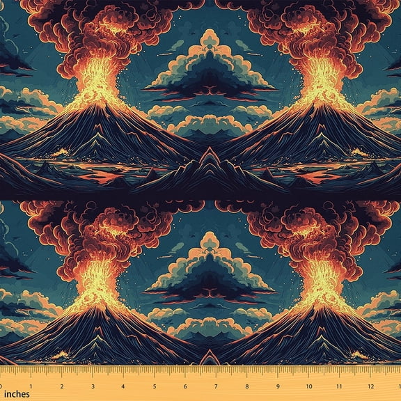 jejeloiu Volcano Lava Fabric by the Yard 2 Yards, Natural Disaster Theme Room Decor Fabric by the Yard, Japanese Cartoon Fabric for Sewing, Breathable Home Decor