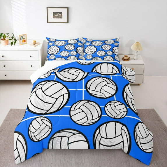 jejeloiu Volley Sports Bedding Comforter Set,Boys Ball Game Twin Comforter Sets,White Blue Bedding Set For Teens,Super Cozy Room Decor,2-Piece