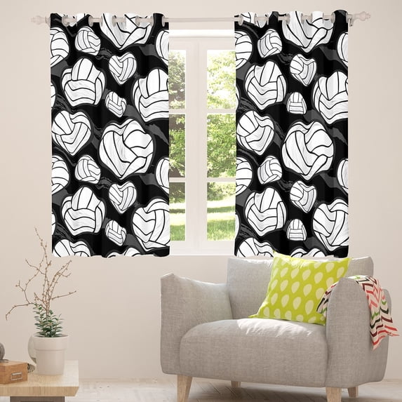 jejeloiu Volleyball Black Out Curtains,Sport Theme Curtains Pack of 2 (42x63 Each),White Black Bedroom Curtains For Boys Kids,Super Cozy Room Decor