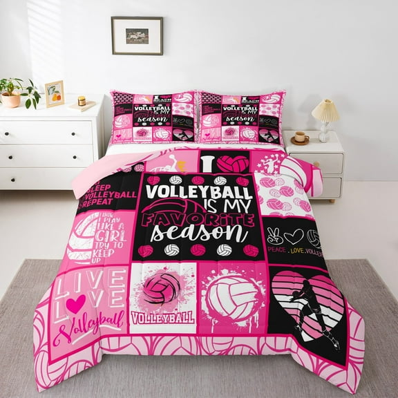 jejeloiu Volleyball Game Bedding Comforter Set,Patchwork Geometric Plaid Twin Comforter Sets,Sport Theme Bedding Set For Girls,Breathable Home Decor Reversible,2-Piece