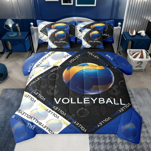 jejeloiu Volleyball Sport 7 Pieces Bedding Comforter Set,Boys Ball Game Full Bedding Set For Kids Reversible