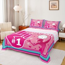 jejeloiu Volleyball Sports Twin Sheet Sets,Dancing Girl Silhouette Twin Fitted Sheet,Pink Stars Heart Flat Sheet For Girls,Ultra Soft Home Decor,3 Pieces