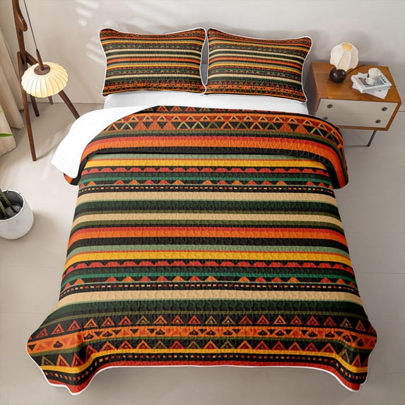jejeloiu Warm Aztec Bed Spread Queen For Men Women,Vibrant Tribal Queen Coverlet Set,Multicolor Black,3 Pieces