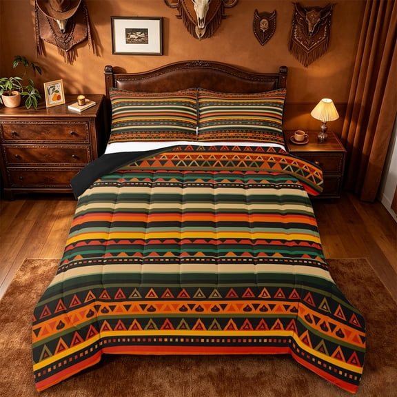 jejeloiu Warm Aztec King Size Comforter Sets For Men Women,Vibrant Tribal Comforters King Size,Multicolor Black,Black Reversible,3pcs,1 Comforter and 2 Pillowcases