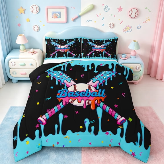 jejeloiu Watercolor Baseball Cream Twin Comforter Sets,Kids Ball Sport Bedding Set For Teens Reversible 2pcs