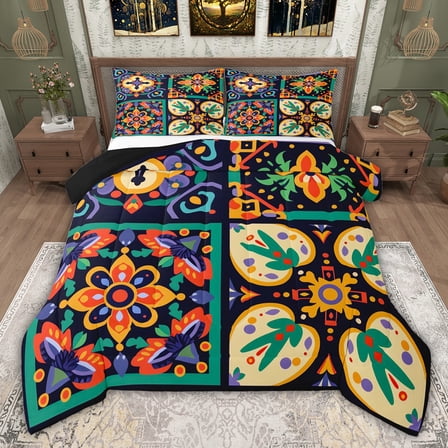 jejeloiu Watercolor Bohemian Flower Twin Comforter Sets,Rainbow Cartoon Floral Bedding Set For Adult Reversible 2pcs