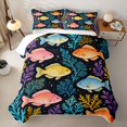 thumbnail image 1 of jejeloiu Watercolor Cartoon Fish Quilt Full,Colorful Ocean Coral Full Bedspread Sets For Boys,Black Multicolor,3pcs, 1 of 7