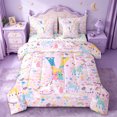 thumbnail image 1 of jejeloiu Watercolor Flower Blossom 7-Piece Bedding Comforter Set For Girls,Kawaii Unicorn Initial V Art King Bedding Sets For Kids,Colorful Stars Reversible, 1 of 7