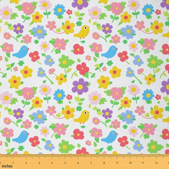 jejeloiu Watercolor Flower Floral Fabric by the Yard 1 Yard,Country Farmhouse Cabin Home Decor Fabric by the Yard,Natural Theme Sewing Fabric For Child,Breathable Home Decor