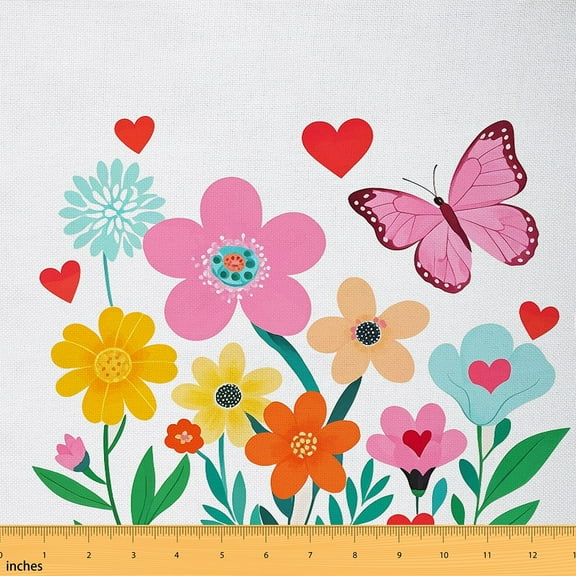 jejeloiu Watercolor Flower Floral Fabric by the Yard 2 Yards,Cartoon Daisy Room Decor Fabric by the Yard,Dreamy Pink Butterfly Fabric for Sewing For Children,Breathable Home Decor