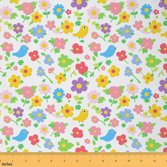 jejeloiu Watercolor Flower Floral Fabric by the Yard 5 Yards,Country Farmhouse Cabin Fabric for Sewing,Natural Theme Home Decor Fabric by the Yard For Child,Breathable Home Decor