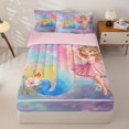 thumbnail image 1 of jejeloiu Watercolor Gradient Graffiti Zipper Twin Comforter Sets with Fitted Sheet and 2 Pillowcases For Girls,Magical Rainbow Initial J Zipper Bedding Set For Kids,Pink Reversible,4-Piece, 1 of 7