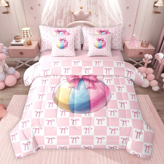 jejeloiu Watercolor Graffiti Football 7 Pieces Bedding Comforter Set,Cartoon Bowknot Print Full Bedding Set For Bow Lover Reversible
