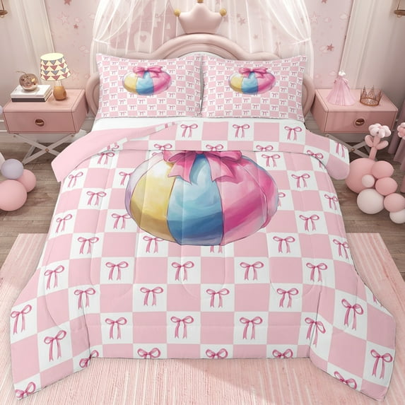 jejeloiu Watercolor Graffiti Football Queen Comforter Set,Cartoon Bowknot Print Bedding Comforter Set For Bow Lover Reversible 3 Pieces