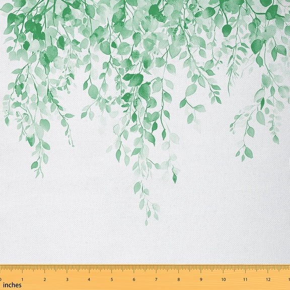 jejeloiu Watercolor Green Leaves Fabric by the Yard 2 Yards, Botanical Theme Room Decor Fabric by the Yard, Branches Plant Sewing Fabric, Girls Garden Room Decor
