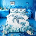 thumbnail image 1 of jejeloiu Watercolor Ocean Life Full Size Comforter Sets,Turtle Jellyfish Bedding Comforter Set For Boys,Teal White,Polkadot Reversible,3 Pieces,1 Comforter and 2 Pillowcases, 1 of 7