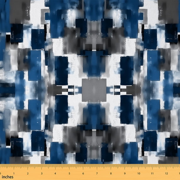 jejeloiu Watercolor Oil Painting Fabric by the Yard 1 Yard,Graffiti Geometric Geometric Home Decor Fabric by the Yard,Blue Black Plaid Sewing Fabric For Child,Breathable Home Decor