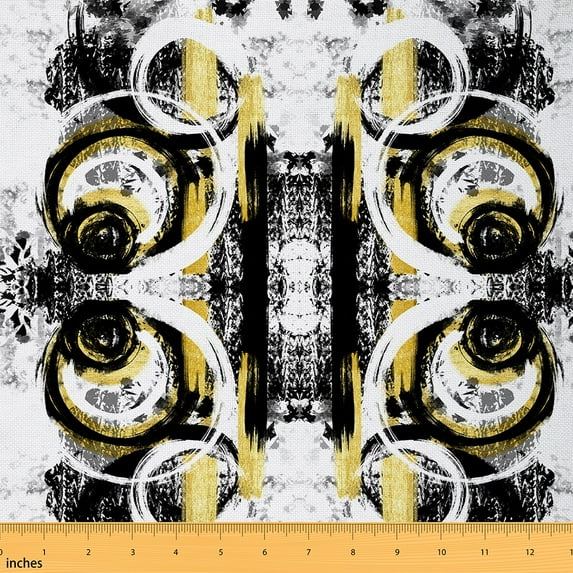 jejeloiu Watercolor Oil Painting Fabric by the Yard 10 Yards,Graffiti Circular Geometric Room Decor Fabric by the Yard,Black Gray Yellow Sewing Fabric For Child,Breathable Home Decor
