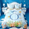 thumbnail image 1 of jejeloiu Watercolor Sea Life 7-Piece Bedding Comforter Set For Kids,Initial Letter O King Bedding Sets,Reversible, 1 of 7